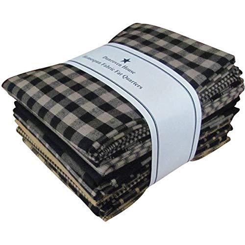 Black Tan Beige Homespun Fabric Checks Stripes Fat Quarter (12 pk) Bundle 100% Cotton 18" X 22"