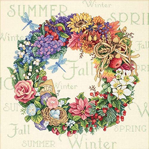Dimensions 35040 Gold Collection Wreath of All Seasons Counted Cross Stitch К 14X14 18 Count