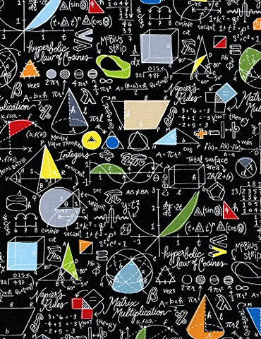 Timeless Treasures Math Fabric, Symbols on Chalkboard, Back to School, by The Yard