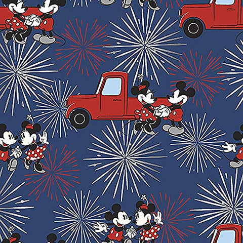 Disney Patriotic Fabric, by The Yard, Mickey and Minnie Fireworks Fabric, Fourth of July Fabric, Red Truck Fabric, Licensed Fabric