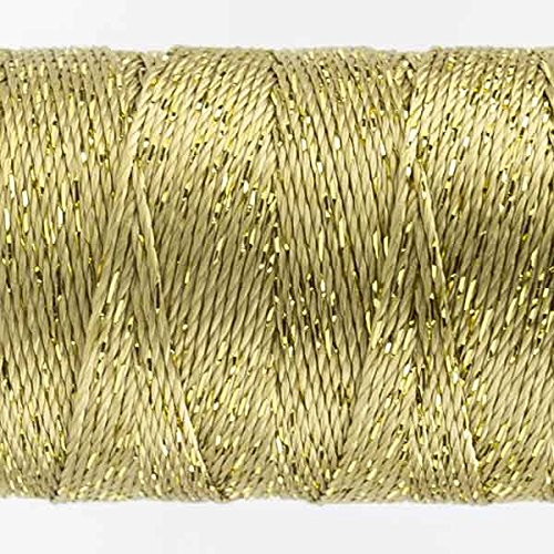 WonderFil Specialty Threads Dazzle, 200 yard, Gold. Rayon with One Strand of Metallic. 8wt.