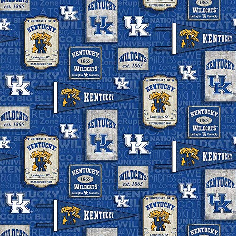 University of Kentucky UK Wildcats Cotton Fabric with Vintage Pennant Design-Sold by The Full Yard