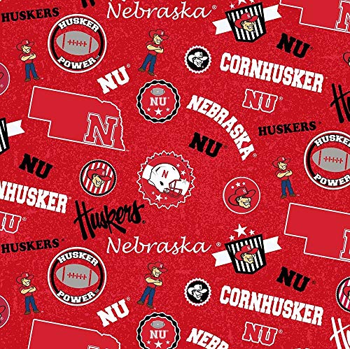 University of Nebraska Cornhuskers Cotton Fabric w Home State Design-Sold by The Full Yard