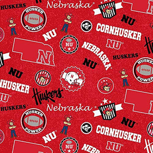 University of Nebraska Cornhuskers Cotton Fabric w Home State Design-Sold by The Full Yard