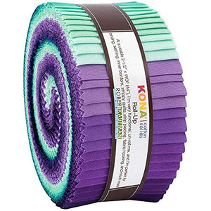 Robert Kaufman Kona Cotton Solids Aurora Roll Up 2.5" Precut Cotton Fabric Quilting Strips Jelly Roll Assortment RU-783-40