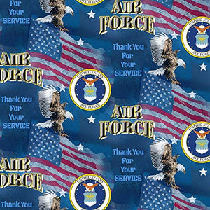 Air Force Military Flags and Decal Design 43" Wide 100% Quilting Cotton Fabric Sold by Yard