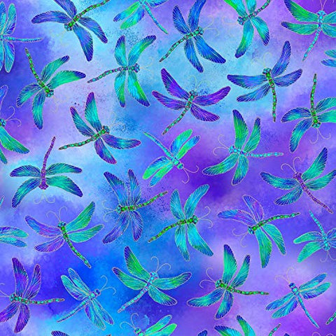 Timeless Treasures Purple Metallic Dragonflies Cotton Fabric CM7946