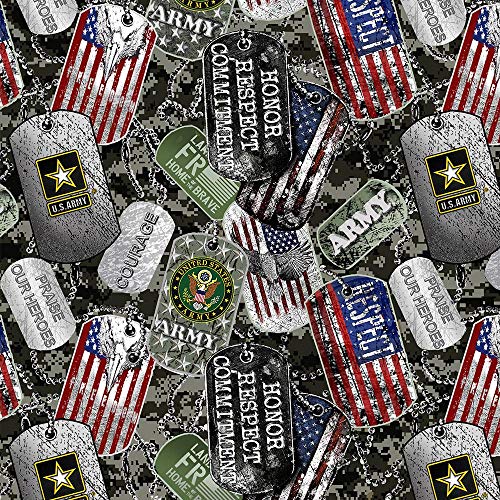 Army Military Dogtags Allover Design 43" Wide 100% Cotton Fabric Sold by Yard